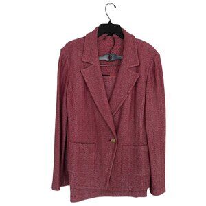St. John Women's Berry Red Tweed Knit Blazer Jacket & Skirt Suit Set Size 12